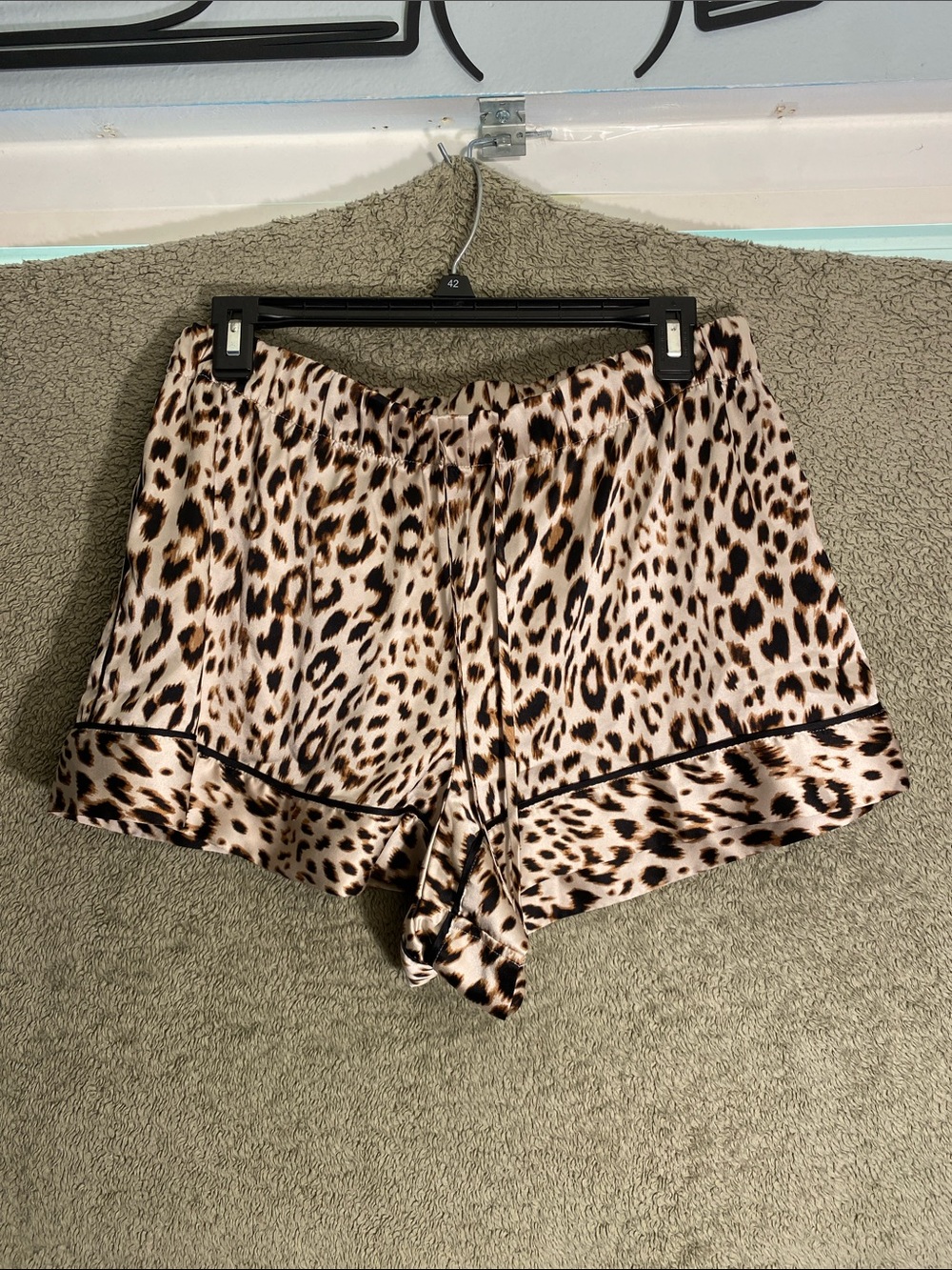 Victoria's Secret Leopard Print Satin High Waist Shorts - Beige, Brown, Black